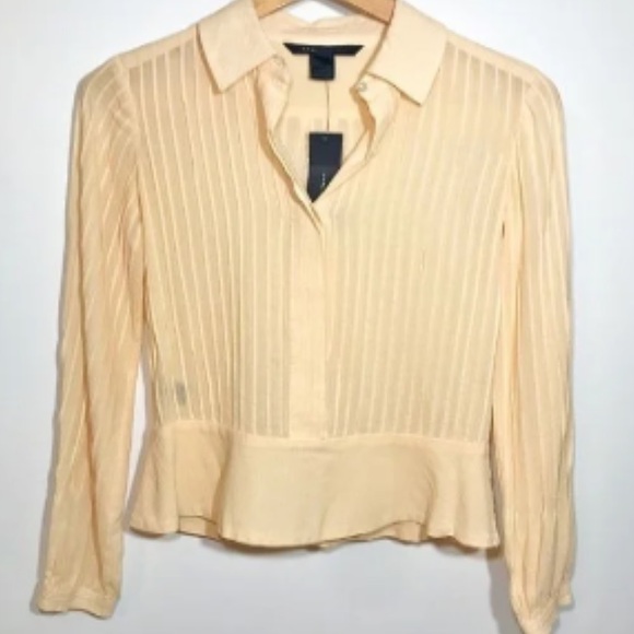 Marc Jacobs Yellow Pin Tucked Embroidered Collard Peplum Blouse - Picture 3 of 6